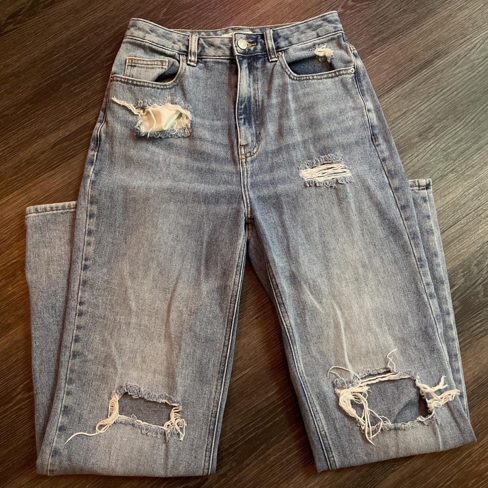 PacSun Light Blue Distressed Straight Leg Jeans